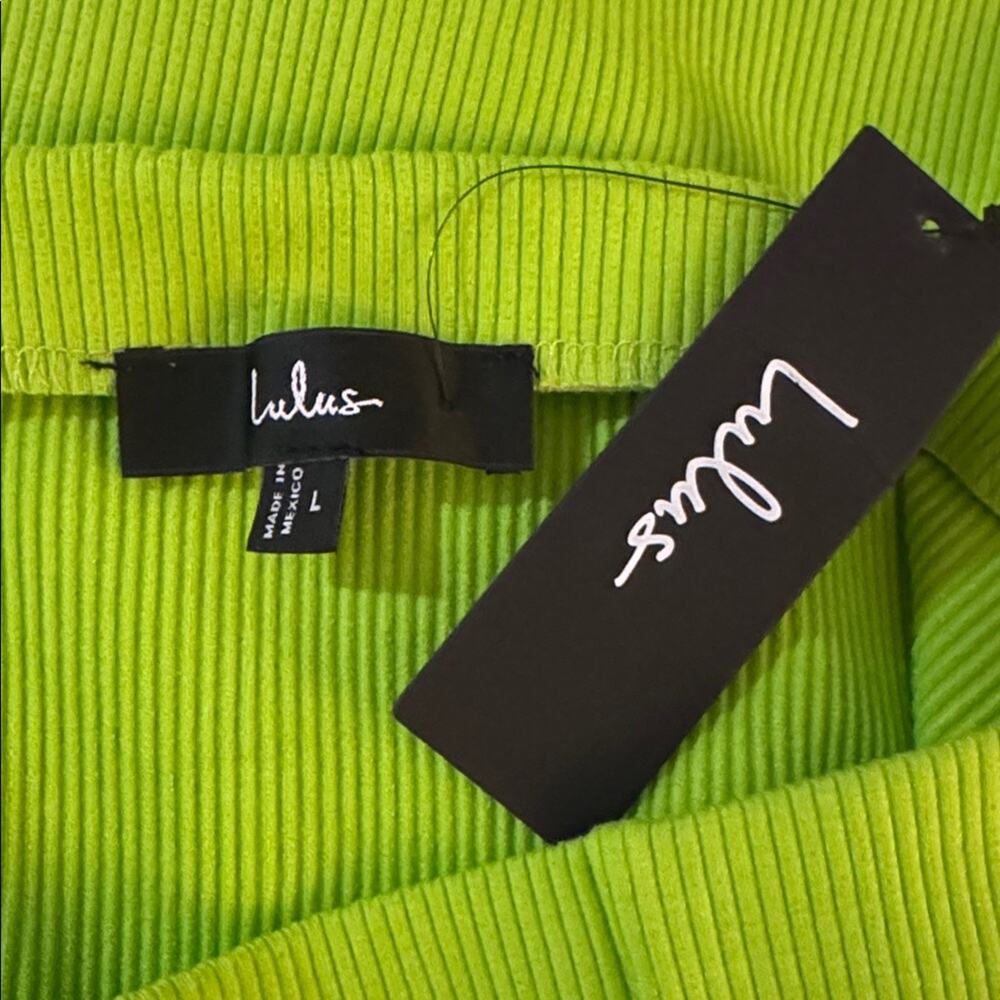 Lulus Lime Green Ribbed Midi Skirt NWT Size Large High Slit Bodycon - Picture 7 of 7